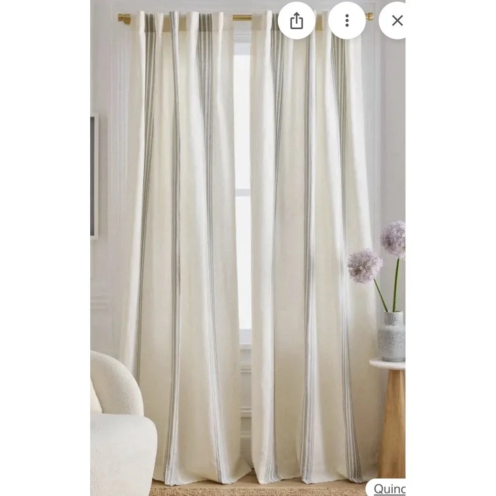🆕 Quince Ivory/Light Gray Stripe Curtain Panel